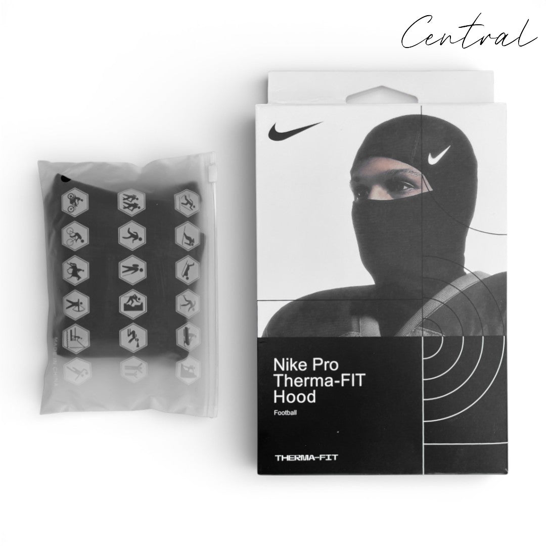 Nike Pro Hyperwarm ski mask in black, designed for warmth and comfort during winter sports.