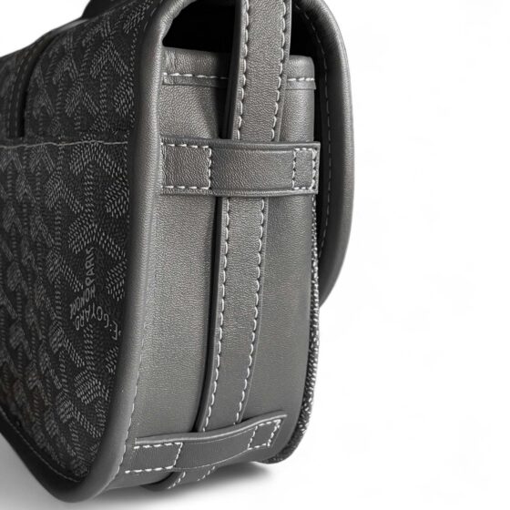 Grey Goyard bag by Central ae, featuring a sleek design and signature pattern, displayed on a neutral background.