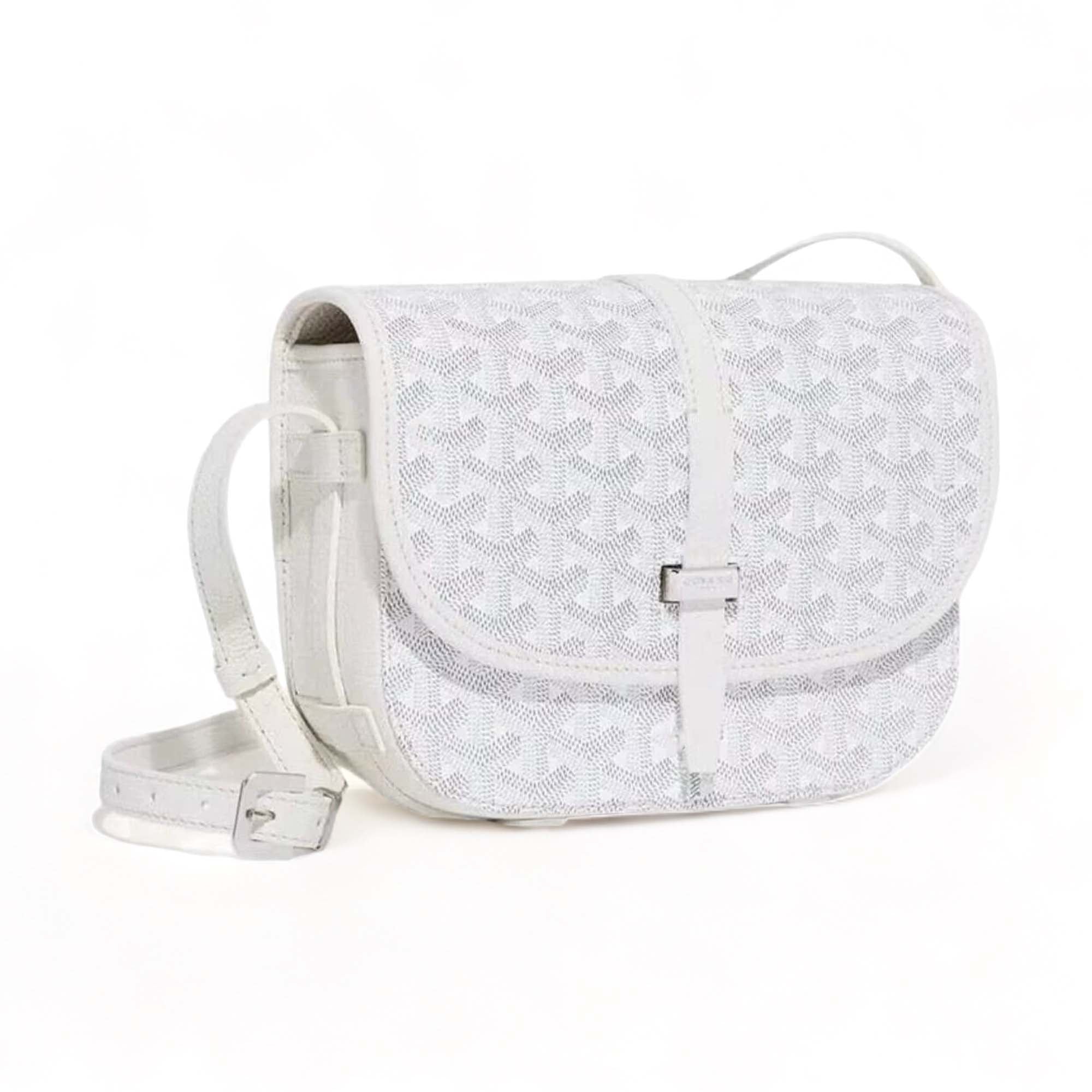 White Goyard bag by Central ae featuring a classic design and signature pattern, displayed against a neutral background.