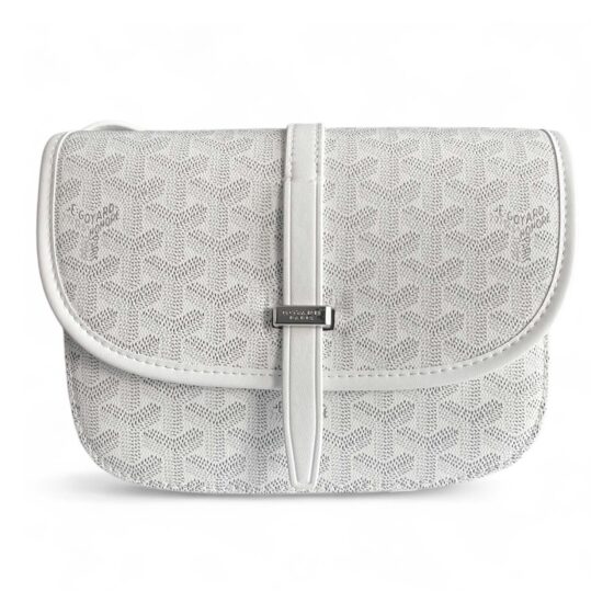 White Goyard bag from Central ae featuring a unique pattern and elegant design, perfect for stylish accessories.