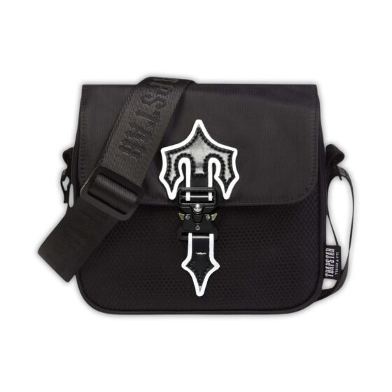 Trapstar black and white Irongate T cross-body bag with adjustable strap and logo detail.