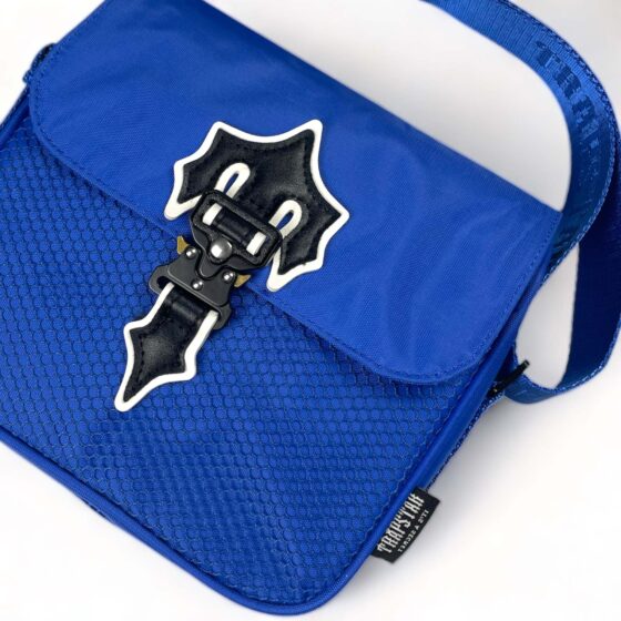 Blue Trapstar Irongate T Crossbody Bag featuring a sleek design and adjustable strap, perfect for everyday use.