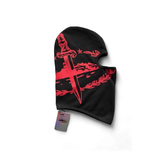 Corteiz x Slaughter Gang 21 Savage balaclava beanie in black, featuring logo and stylish design for cold weather wear.