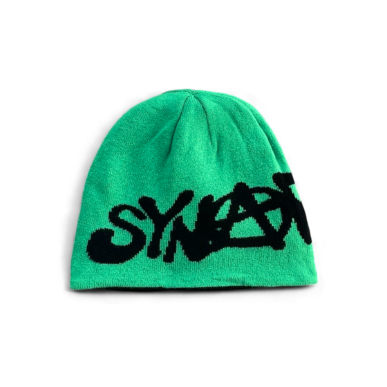 Black and green reversible beanie from Central ae, showcasing a stylish design and comfortable fit.
