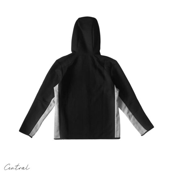 Nike Tech Fleece grey and black tracksuit featuring a hoodie and pants set for a stylish and comfortable look.