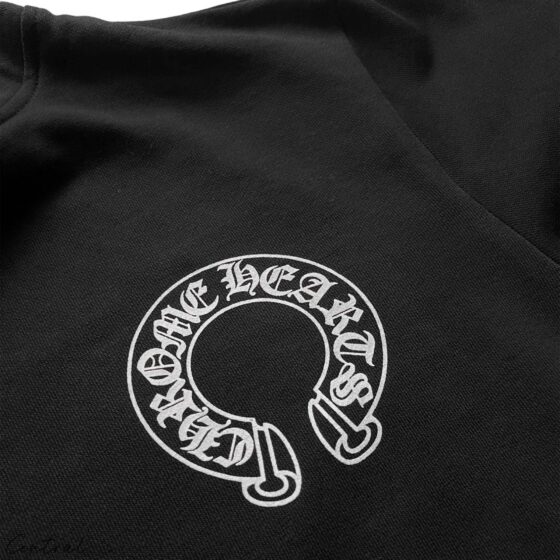 Chrome Hearts Horseshoe zip up hoodie in black with logo detailing and a relaxed fit, featuring a front zipper and hood.