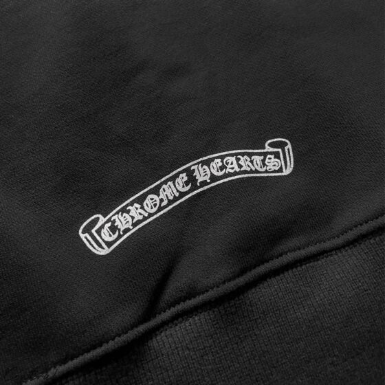 Central ae chrome hearts horseshoe zip-up hoodie in black featuring a front zipper and horseshoe logo detail.