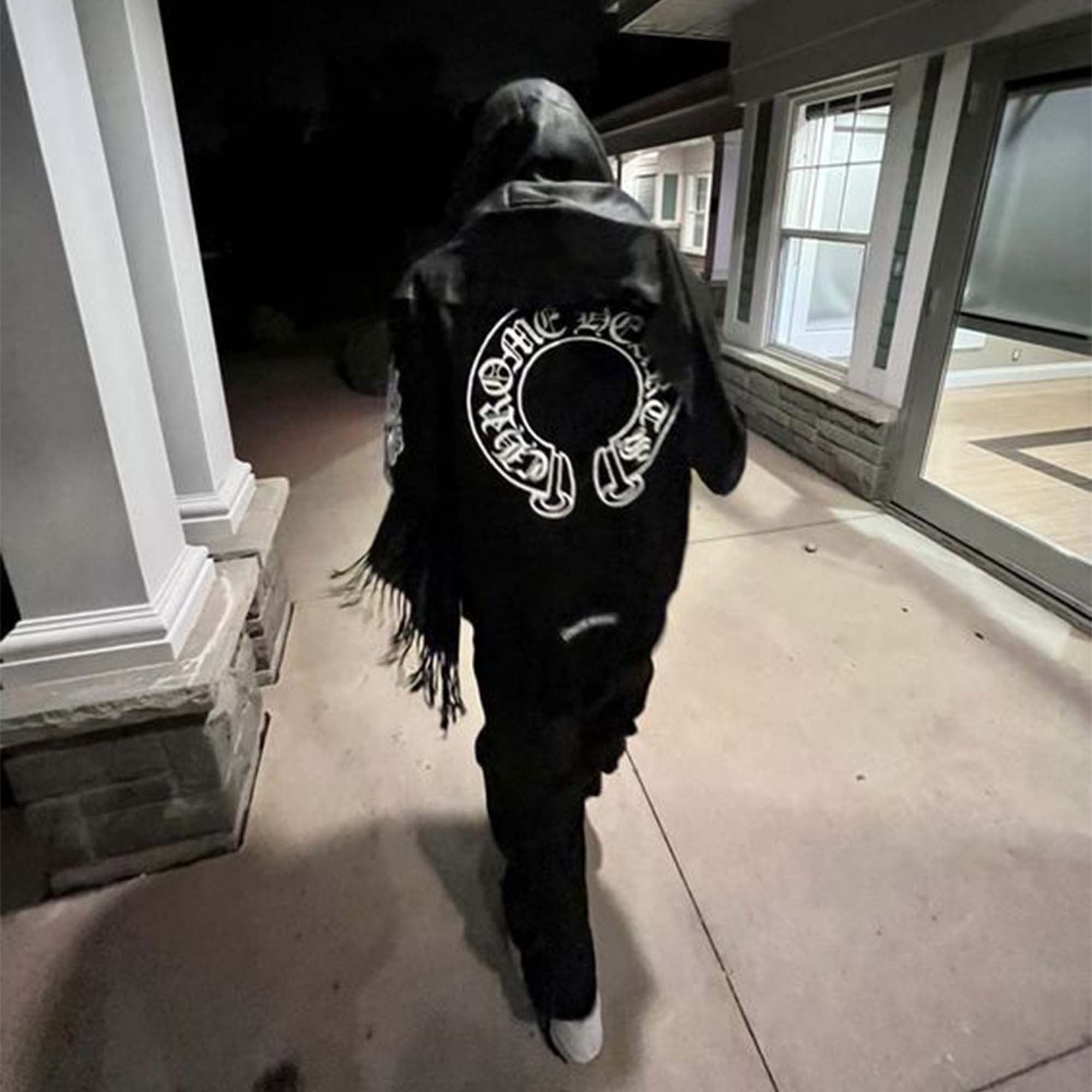 Central ae Chrome Hearts Horseshoe zip-up hoodie featuring a distinctive horseshoe graphic on the back.