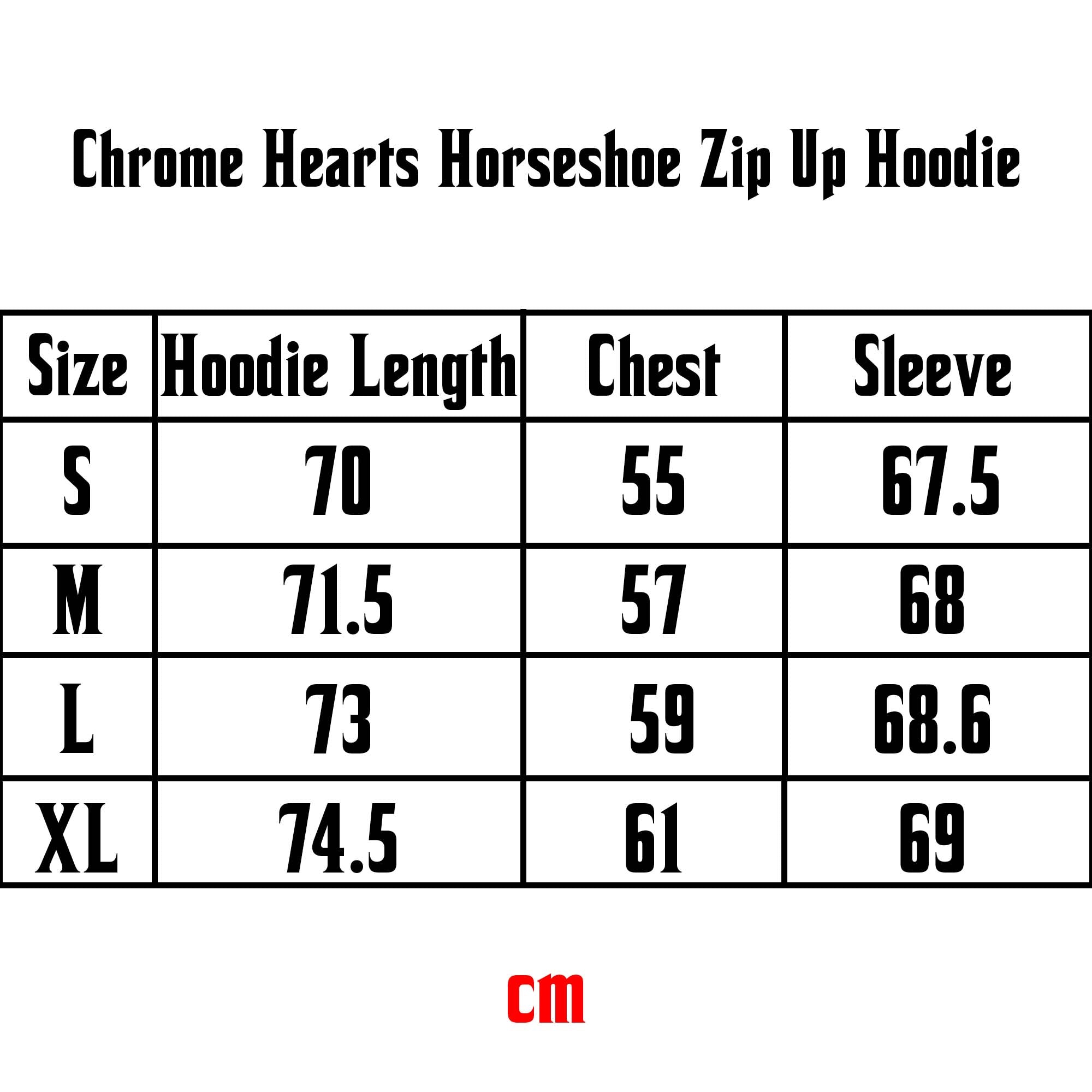 Chrome Hearts Horseshoe Zip Up Hoodie in black with distinctive horseshoe design and zip closure, displayed on a neutral background.