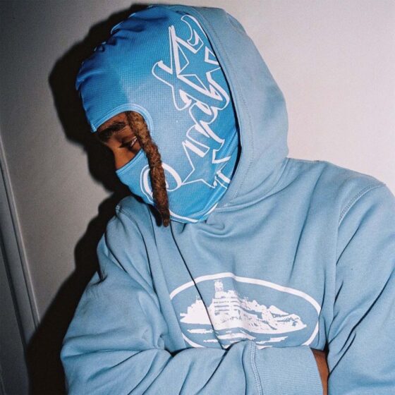 Corteiz Alcatraz hoodie in baby blue, featuring a stylish design and comfortable fit, displayed on a neutral background.