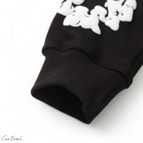 Black hoodie featuring a cotton wreath design by Denim Tears and Central AE.