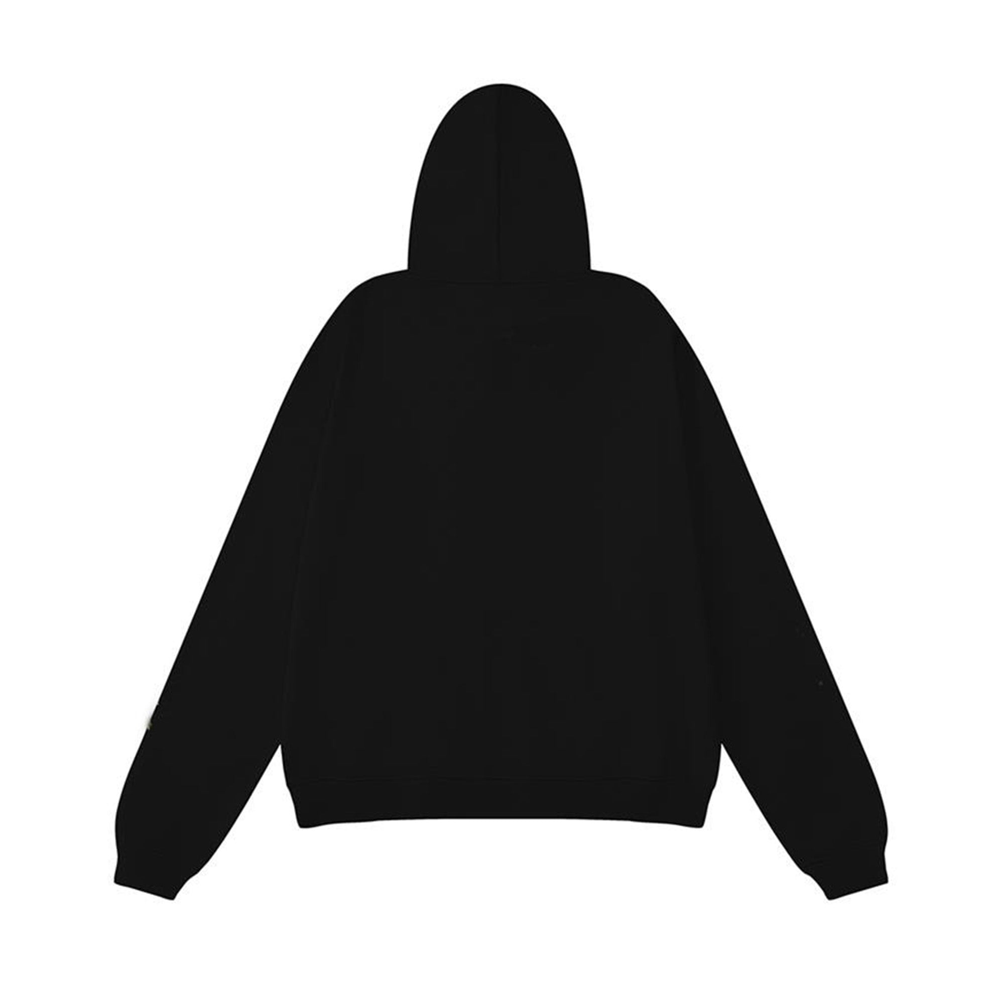 Central ae Sp5der Web Hoodie in black with spider web design and a relaxed fit, displayed on a mannequin.