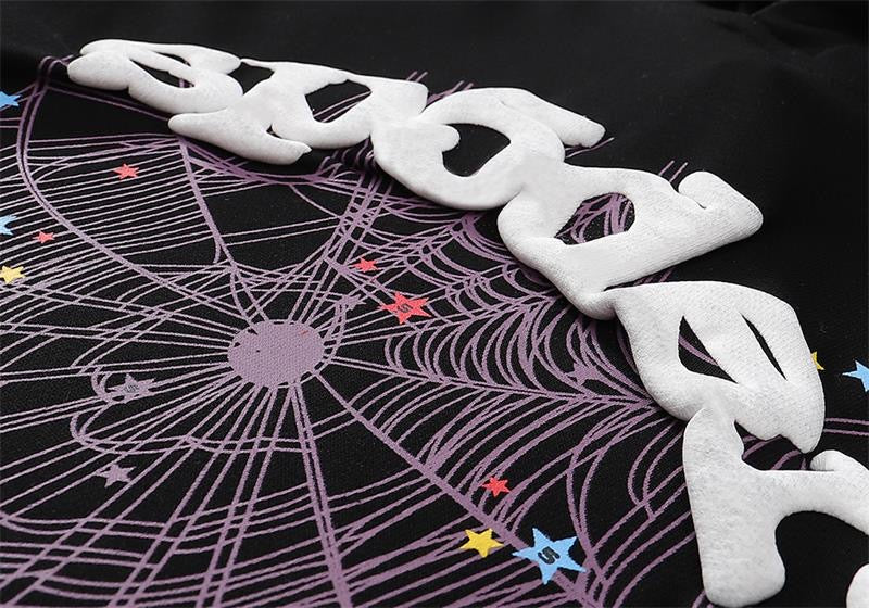 Central ae Sp5der Web Hoodie featuring a unique web design and a comfortable fit, displayed on a hanger.