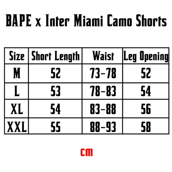 BAPE x Inter Miami white camo shorts featuring a relaxed fit and distinctive camouflage pattern.