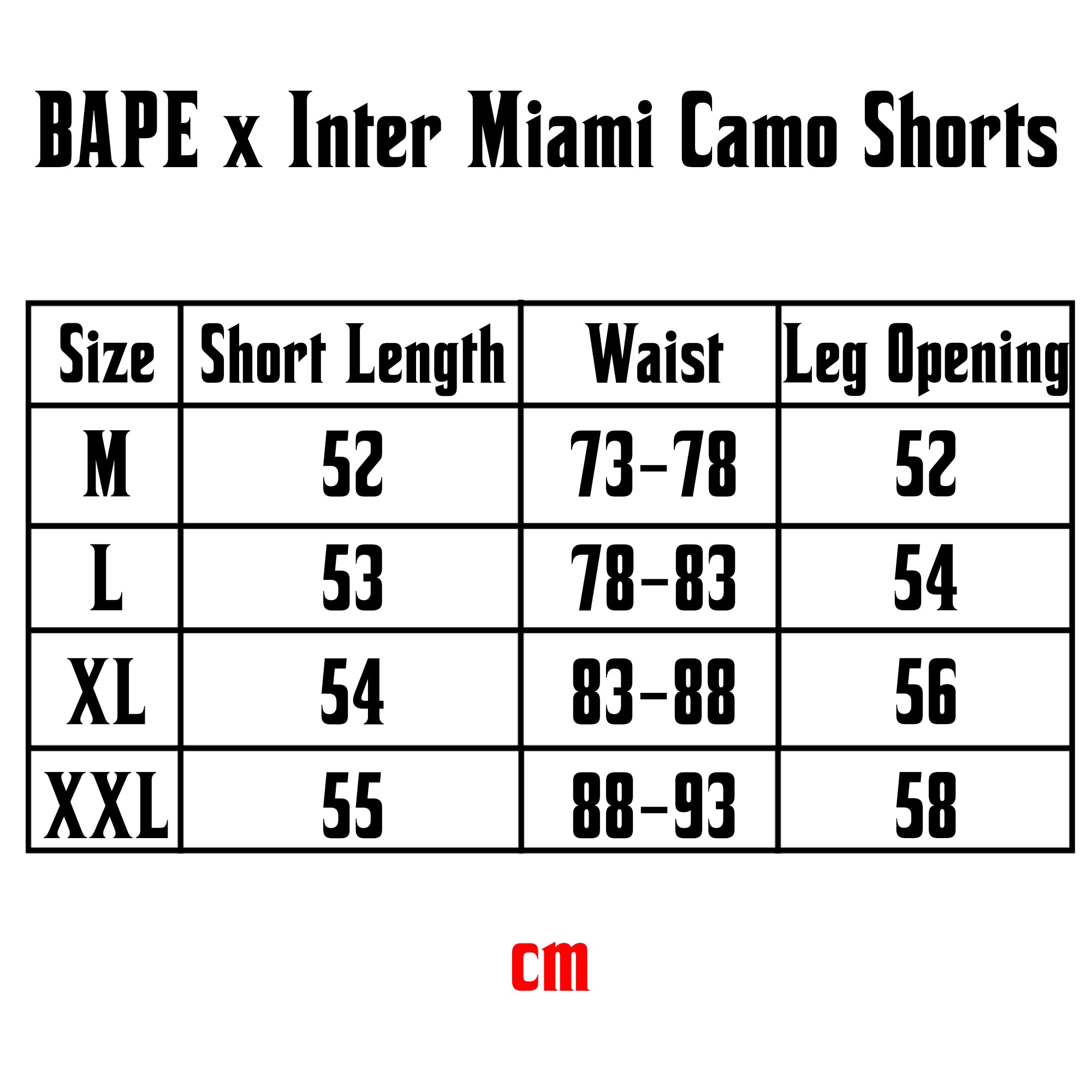 BAPE x Inter Miami white camo shorts featuring a relaxed fit and distinctive camouflage pattern.