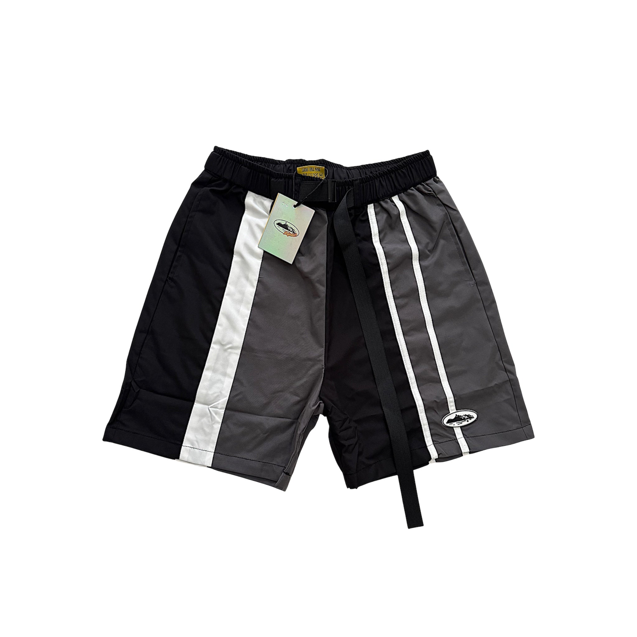 Black Corteiz shorts featuring a comfortable fit and stylish design, perfect for casual wear or workouts.