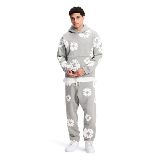Gray Central ae hoodie featuring The Cotton Wreath design, showcasing a cozy fit and unique graphic detail.