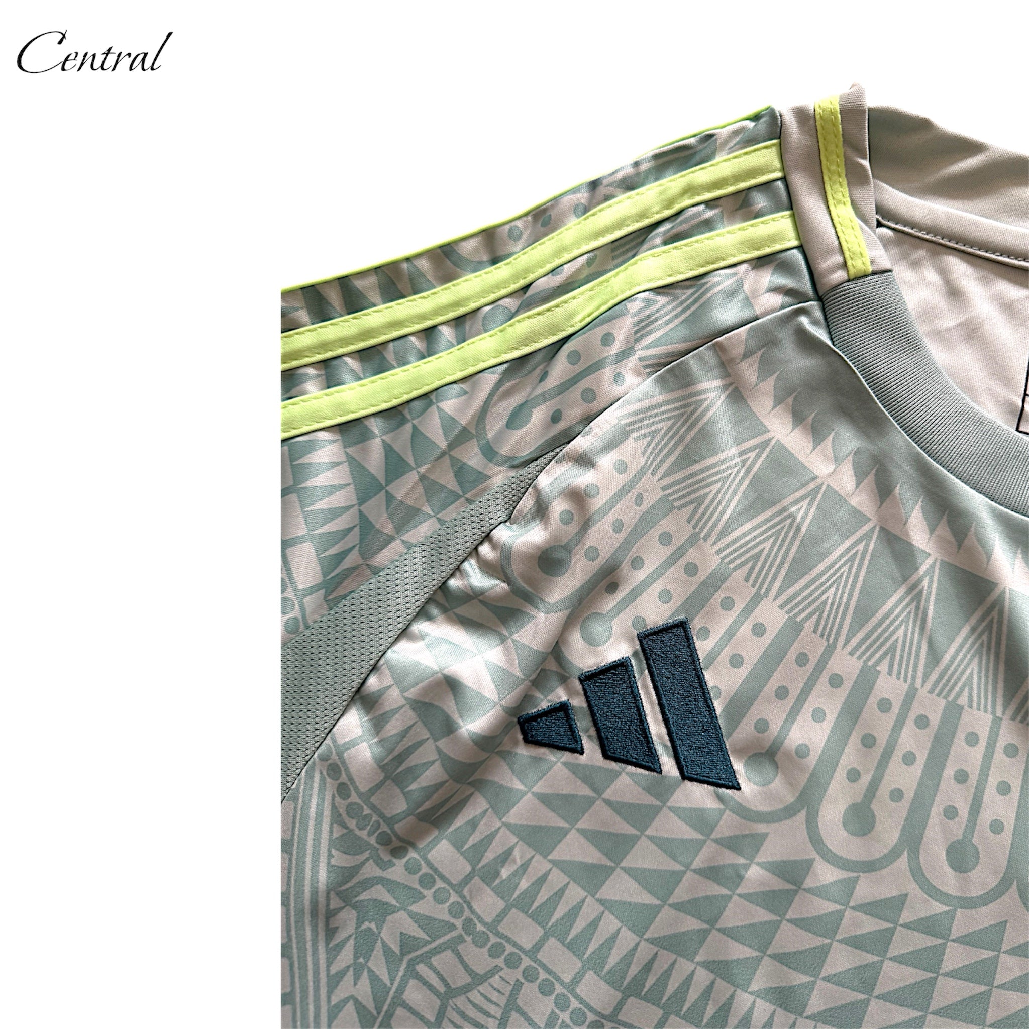 Mexico 2024/25 Away football jersey featuring vibrant colors and the Central.ae logo on a clean background.