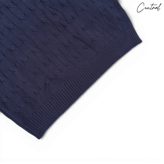 Navy cable-knit cotton jumper by Polo Ralph Lauren, featuring a textured design and classic crew neckline.
