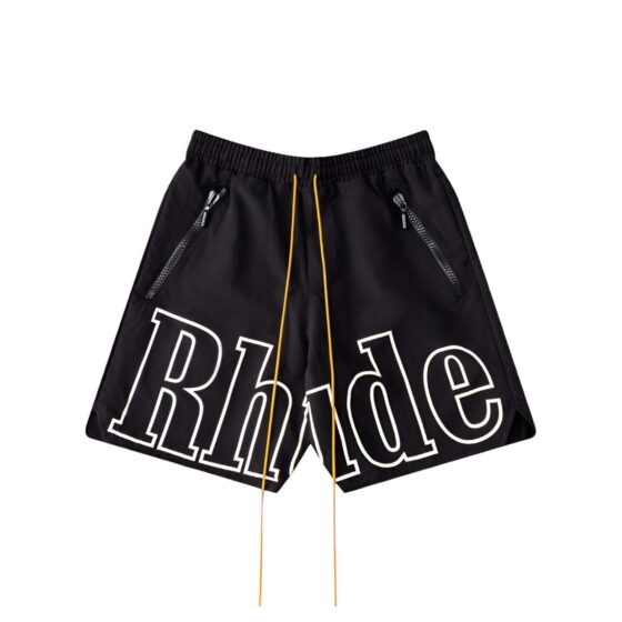 Rhude black shorts featuring a relaxed fit and stylish design, perfect for casual summer wear.