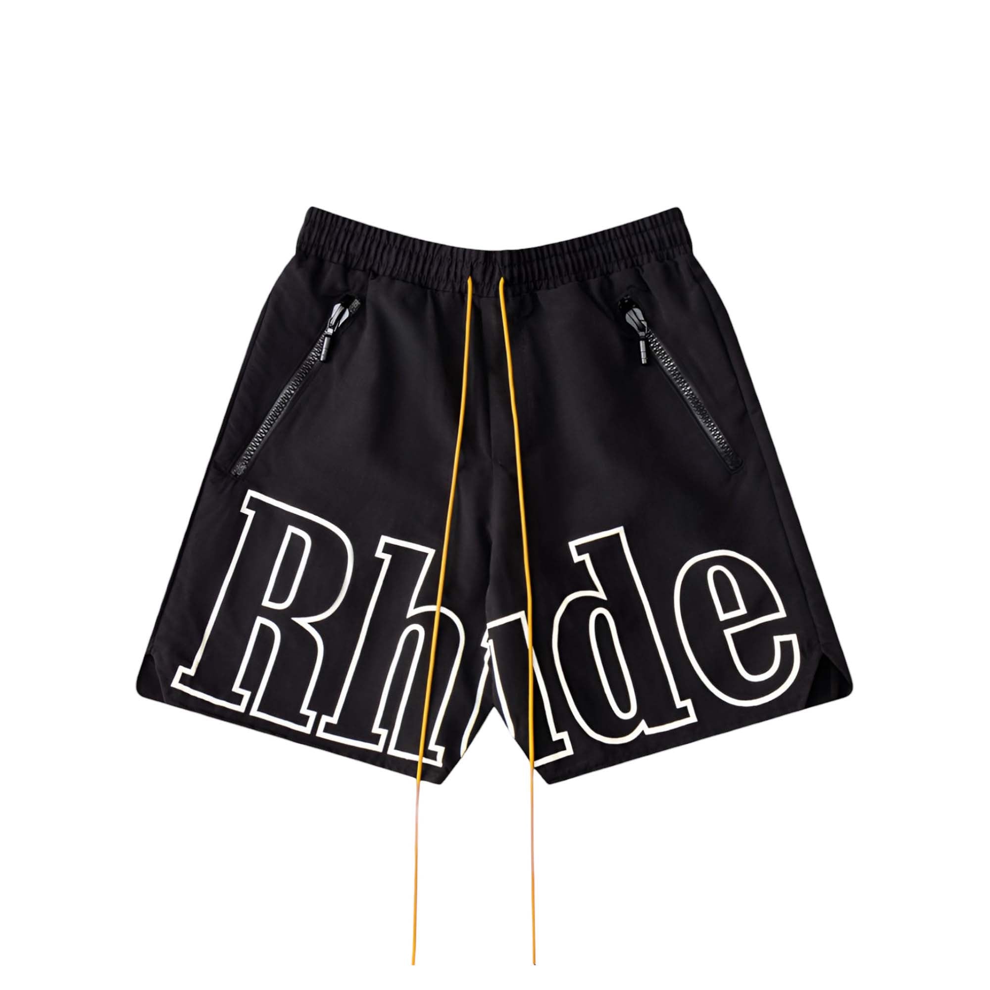 Rhude black shorts featuring a relaxed fit and stylish design, perfect for casual summer wear.