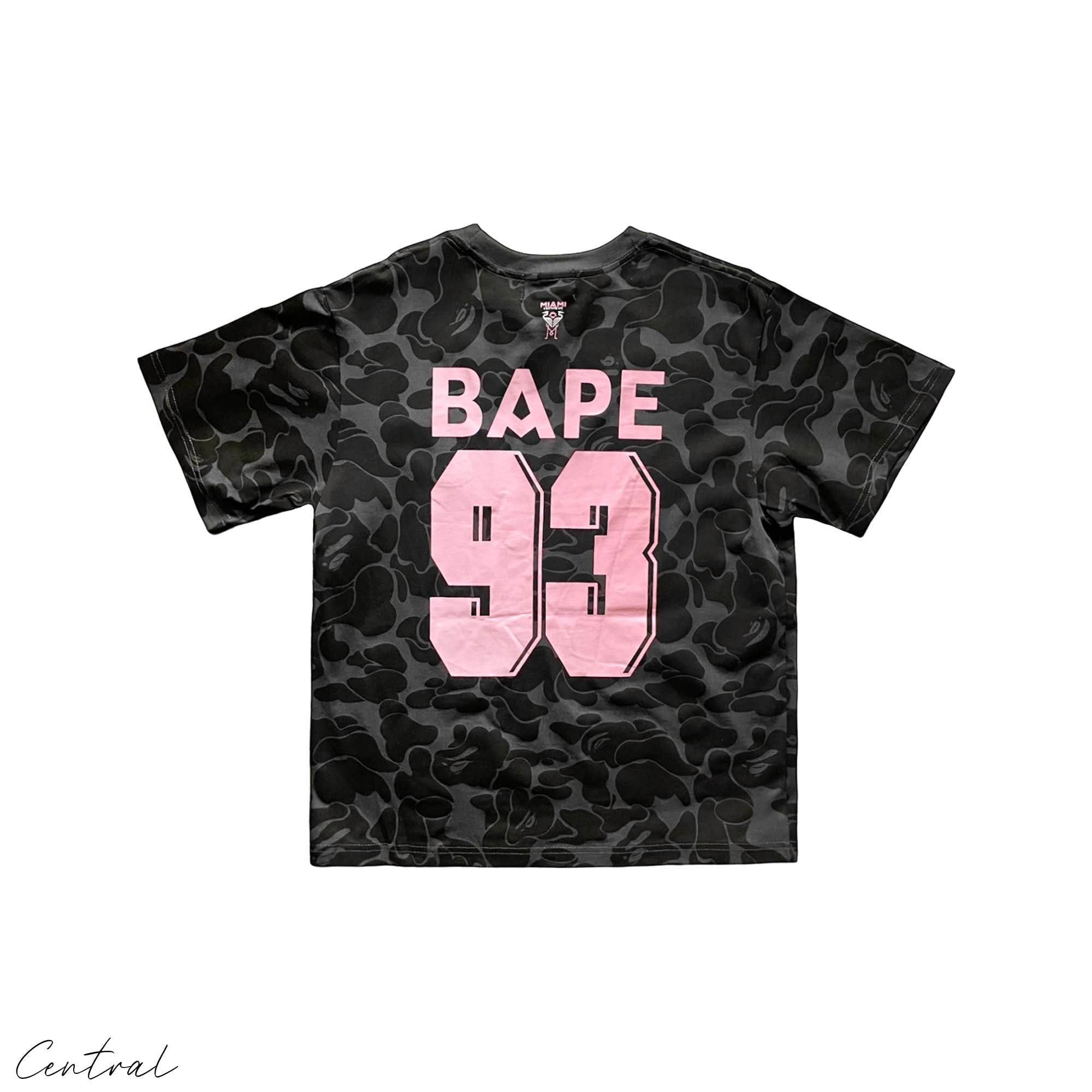 Black BAPE x Inter Miami camo t-shirt featuring a unique camouflage pattern by Central ae.