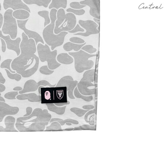 BAPE x Inter Miami white camo t-shirt featuring a unique camo pattern and logo from Central ae.