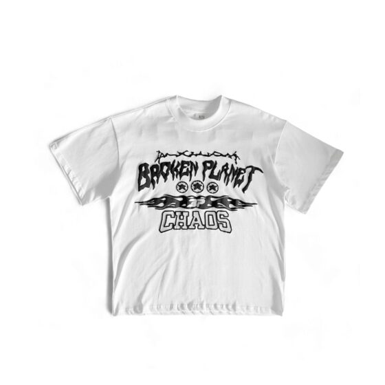 Central ae Broken Planet Chaos T-shirt featuring a vibrant graphic design on a classic fit tee.