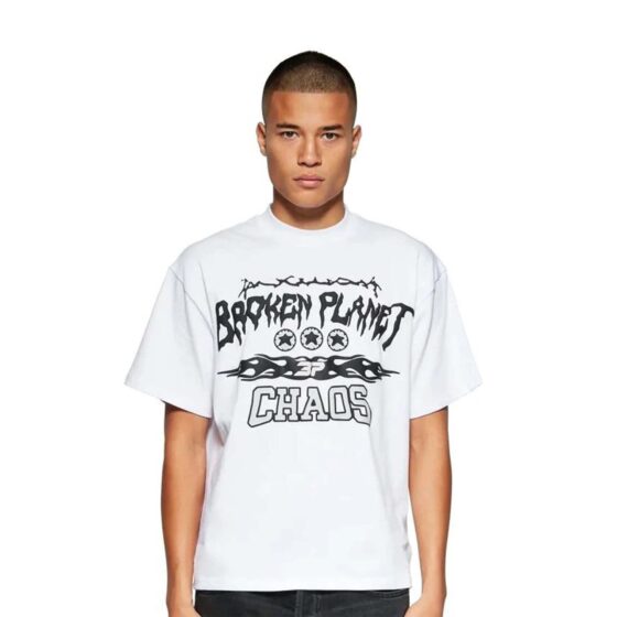 Central ae Broken Planet Chaos T-shirt featuring a vibrant graphic design on a soft cotton fabric.