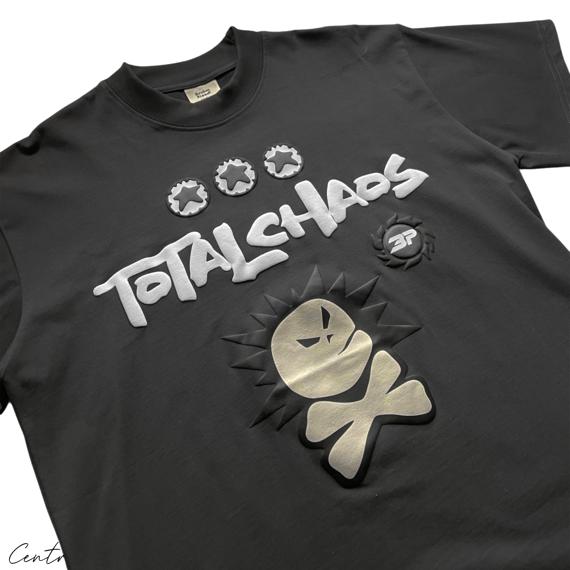 Broken Planet Total Chaos T-shirt by Central ae featuring a bold graphic design on a soft cotton fabric.