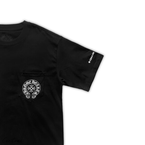 Chrome Hearts Horse Shoe Logo Pocket T-Shirt in black, featuring a signature logo on the chest pocket.