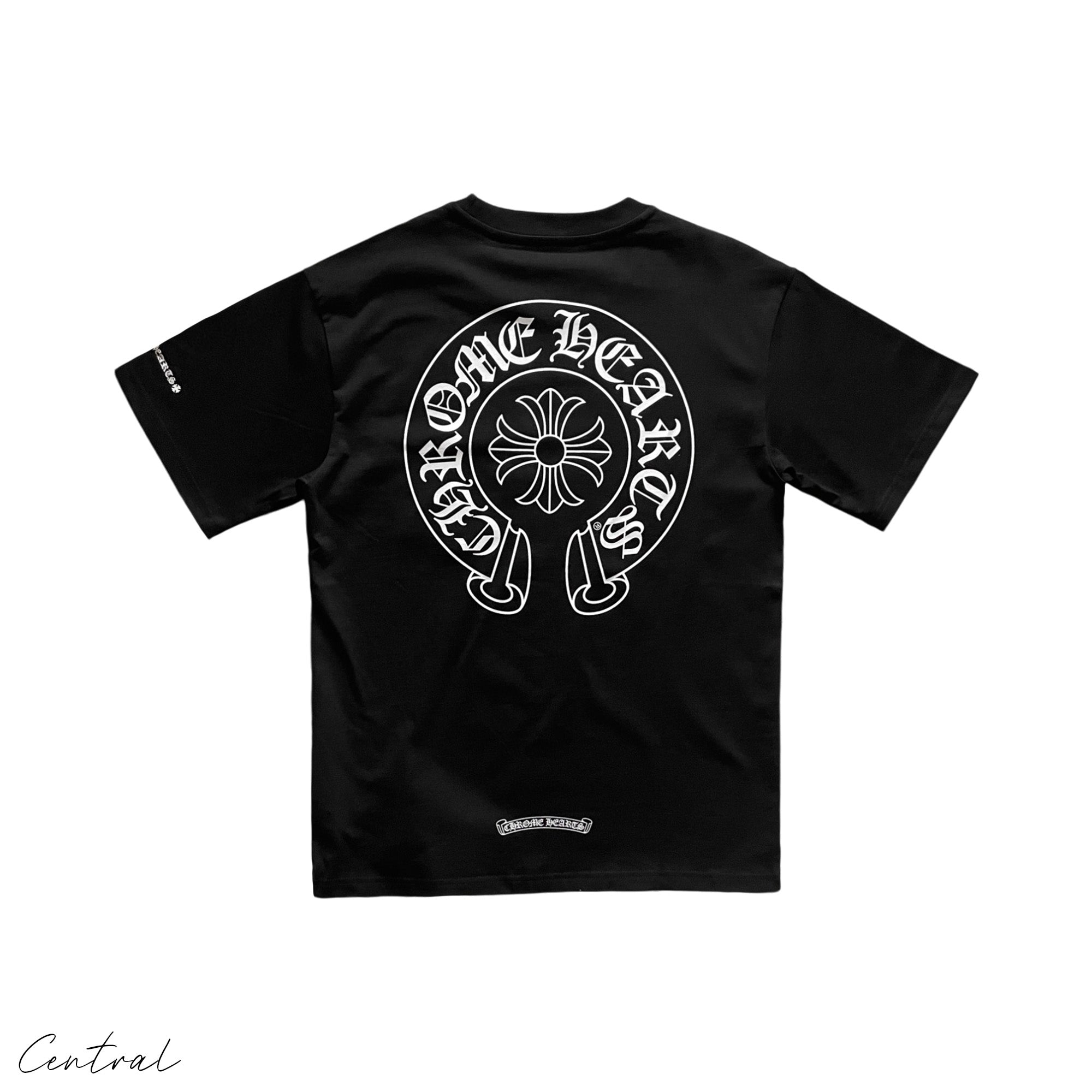 Chrome Hearts Horse Shoe Logo Pocket T-Shirt in black with a distinct logo on the chest pocket, casual style by Central ae.