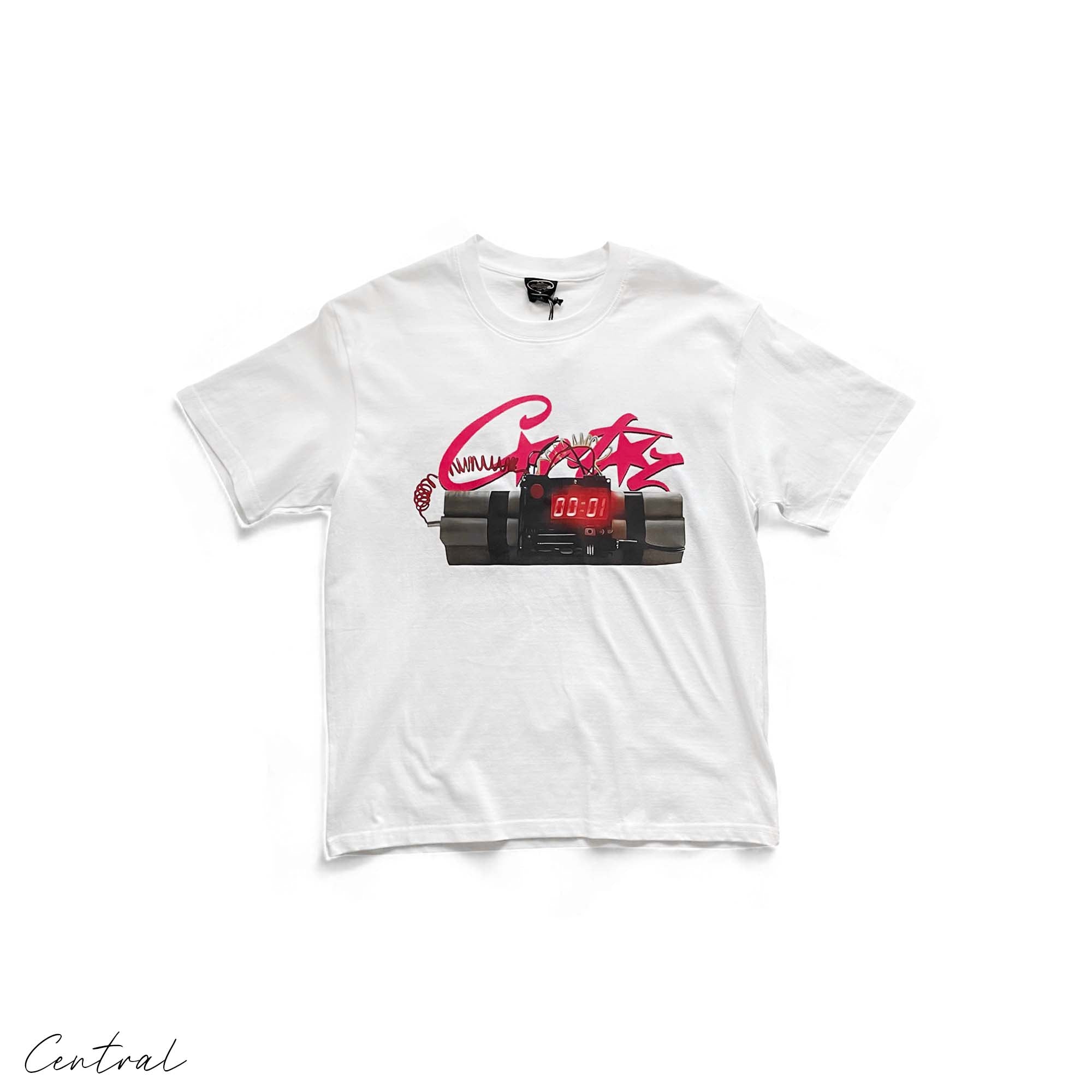 Central ae Corteiz No Time 4 Luv T-shirt, black casual T-shirt with white graphic print, short sleeves and crew neck.
