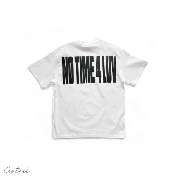 Central AE Corteiz No Time 4 Luv T-shirt, black cotton t-shirt with bold white graphic design, casual streetwear style.