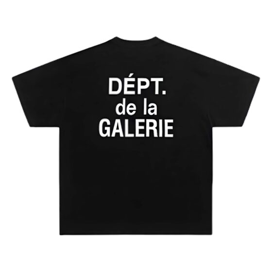 Black Gallery Dept. T-shirt featuring unique graphic design by Central ae, displayed on a neutral background.