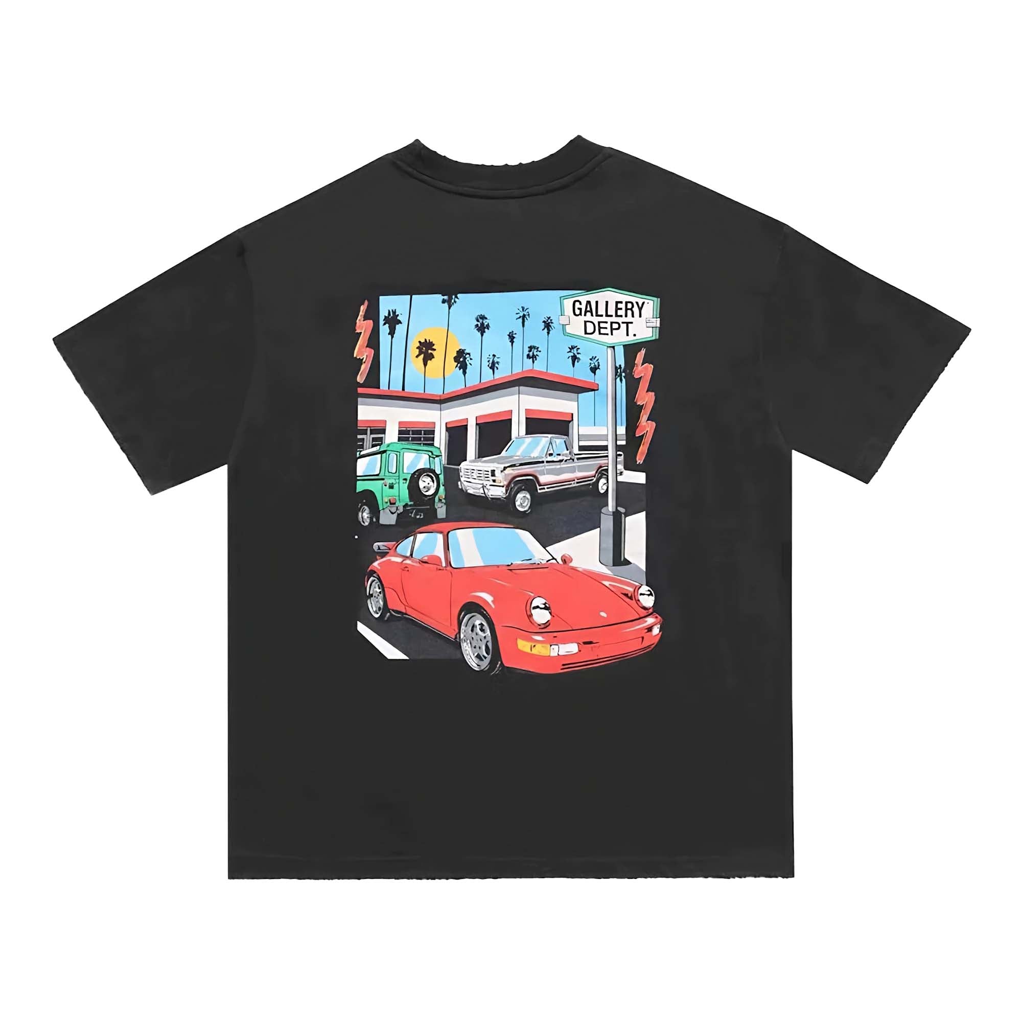 Gallery Dept Drive Thru T-shirt featuring a relaxed fit and unique graphic design on a soft fabric background.