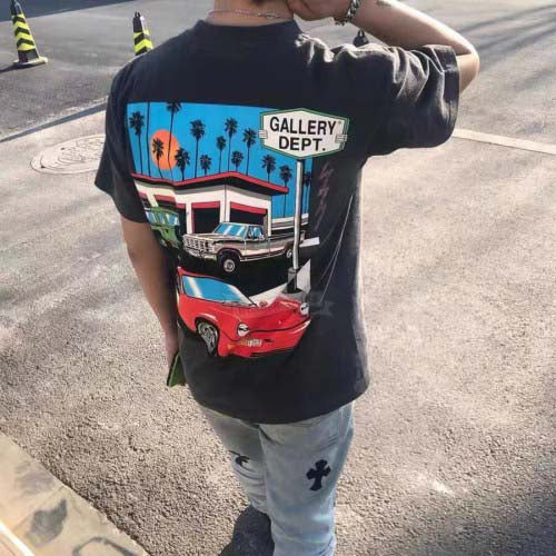 Gallery Dept Drive Thru T-shirt in white featuring unique graphic design and casual fit.