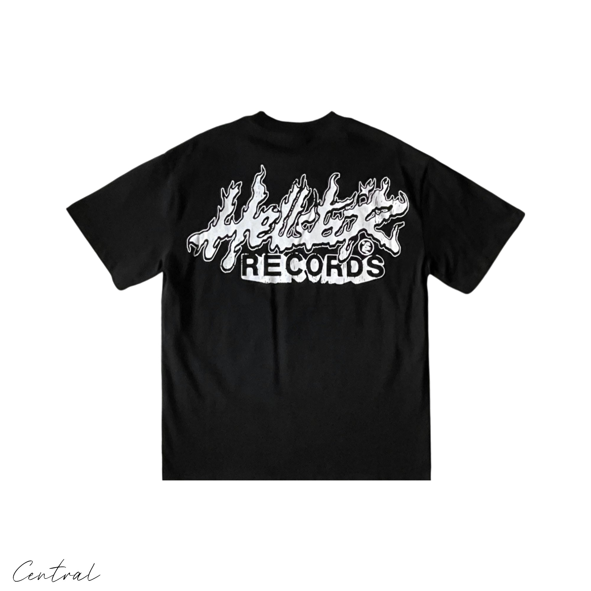 Black t-shirt featuring "Heaven Sounds Like" graphic from Hellstar Records by Central ae.