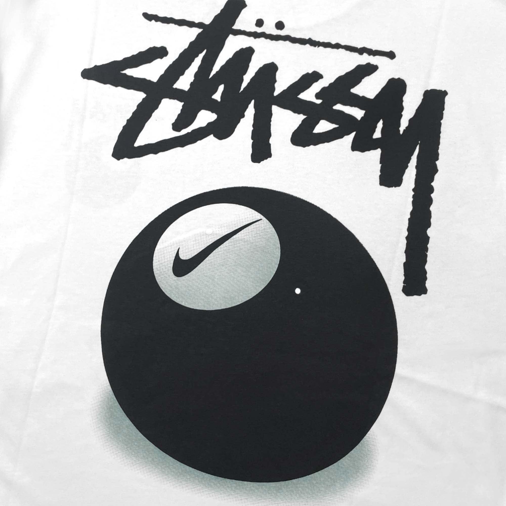 Back view of NIKE X STUSSY 8 BALL T-SHIRT in white, featuring a bold graphic design on soft cotton fabric.
