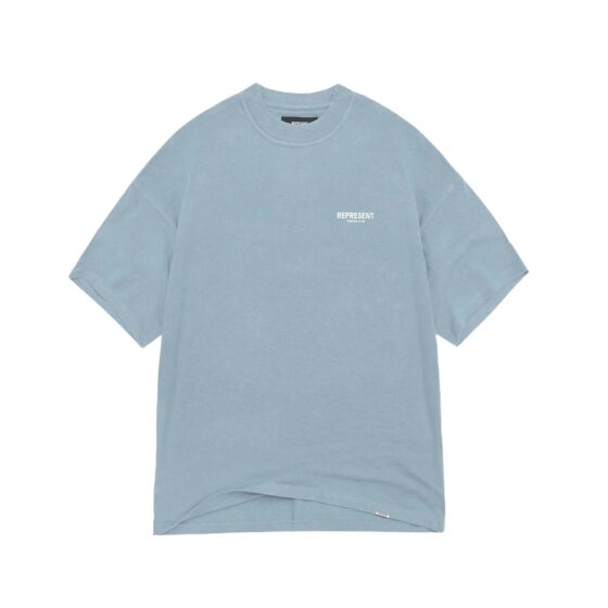 Powder blue REPRESENT OWNERS CLUB T-shirt featuring a relaxed fit and logo design by central.ae.