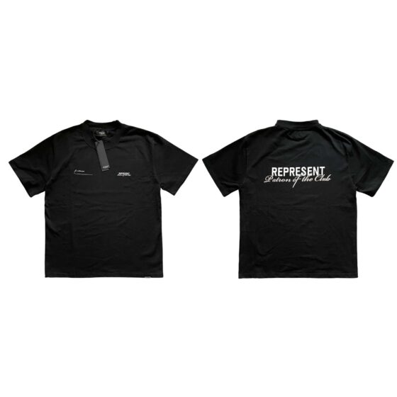 Black Central ae PATRON OF THE CLUB T-shirt featuring bold graphic design on the front.