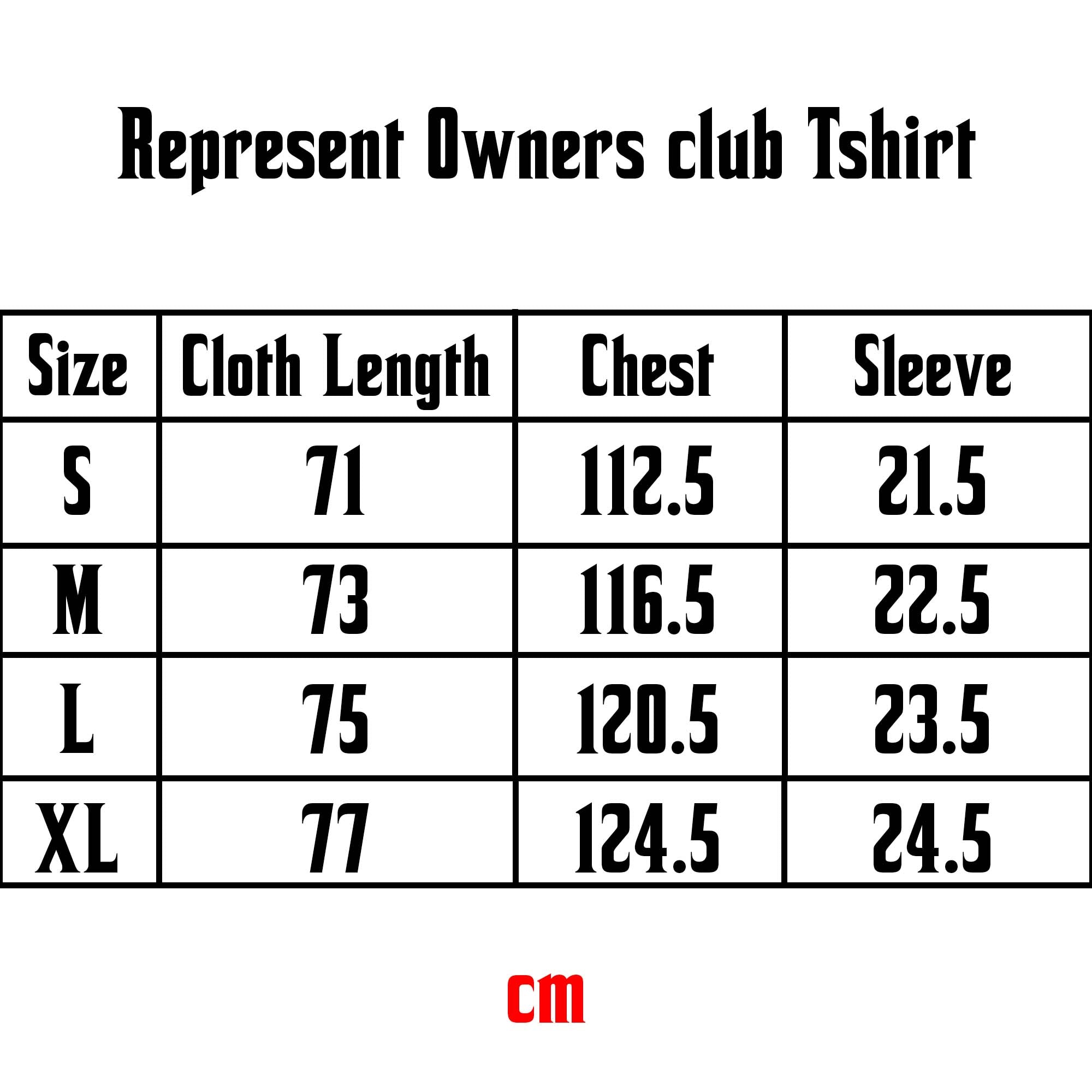 Size chart for Central ae Patron of the Club T-shirt, displaying available sizes and fit options.