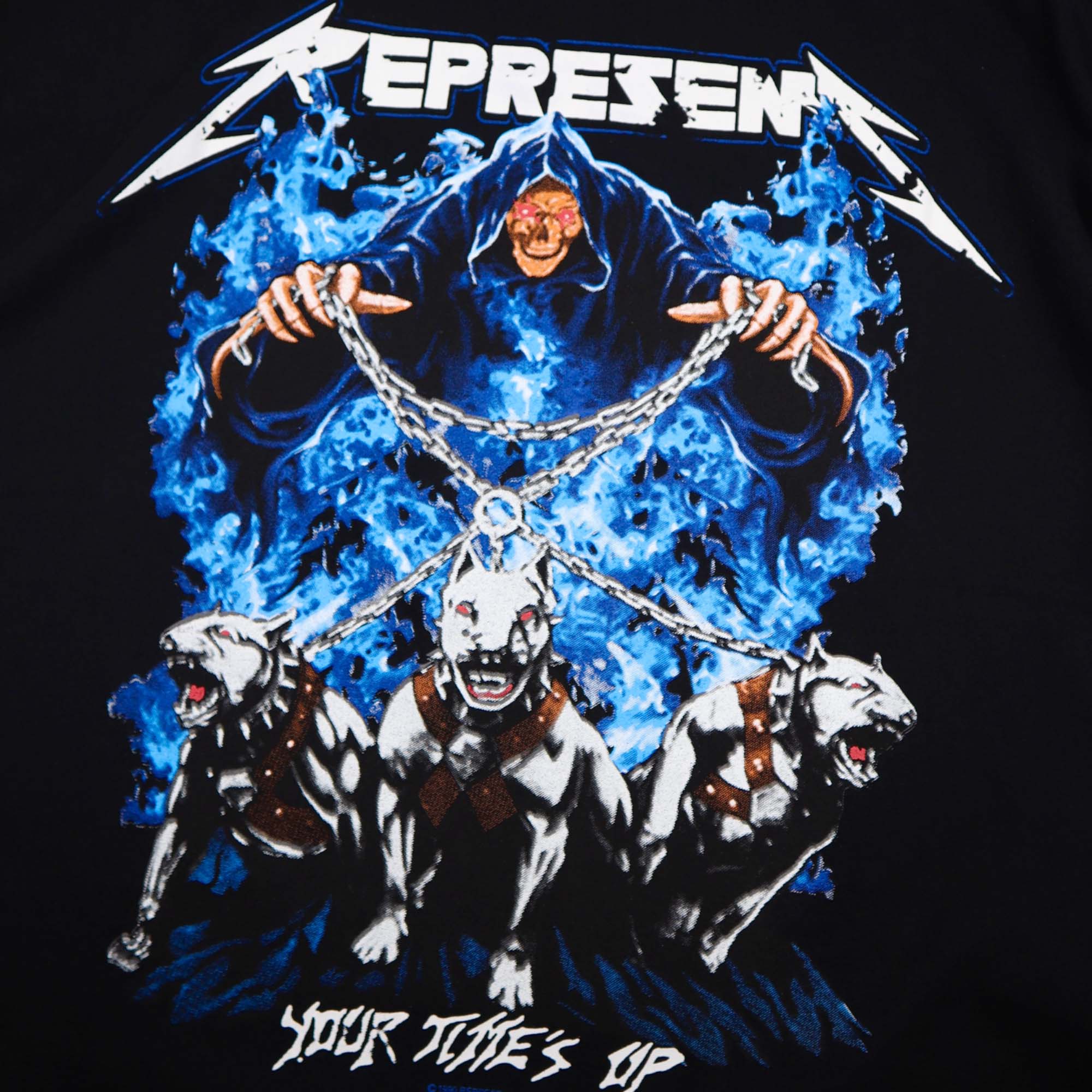 Black Represent 'Your Tute's Up' t-shirt displayed on a flat surface, showcasing bold graphic design and casual style.