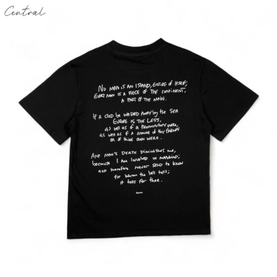 Central AE Sup Corteiz Rules The World Tee in black with bold graphic design on the front displayed on a flat surface.