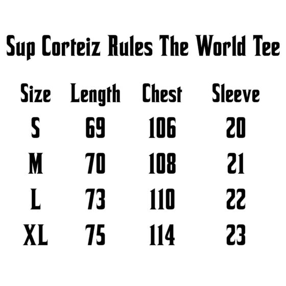 Central AE Sup Corteiz Rules The World Tee in black, featuring bold graphic print on soft cotton fabric.