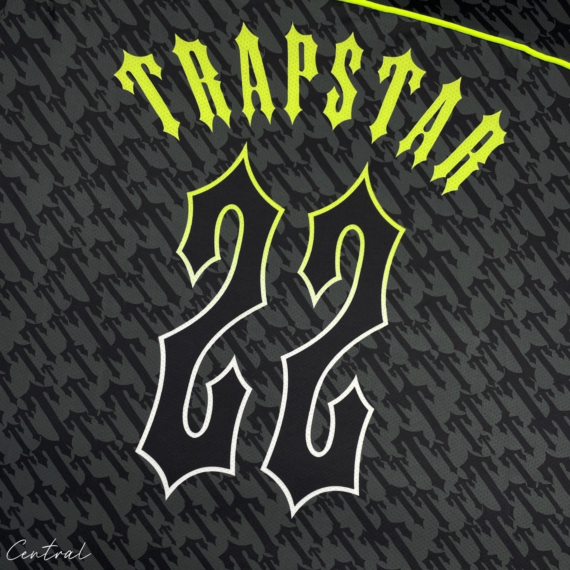 Trapstar Monogram Jersey T-shirt in black and lime with a stylish logo design, featuring a comfortable fit.
