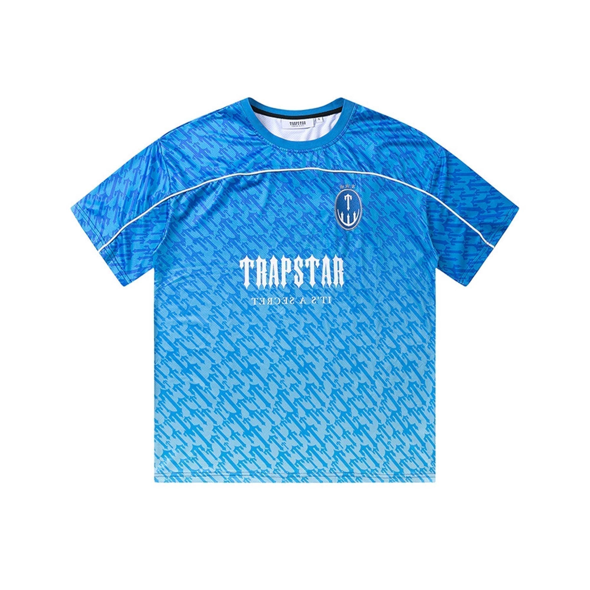 Trapstar Monogram Jersey T-shirt in ice blue with logo print and short sleeves.
