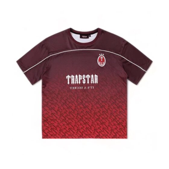 Trapstar Monogram Jersey T-shirt in red gradient with bold logo design on soft fabric. Ideal for casual wear.