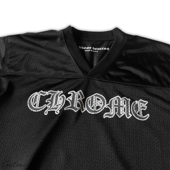 Chrome Hearts mesh stadium jersey set featuring a stylish t-shirt and shorts in a sleek design by Central ae.