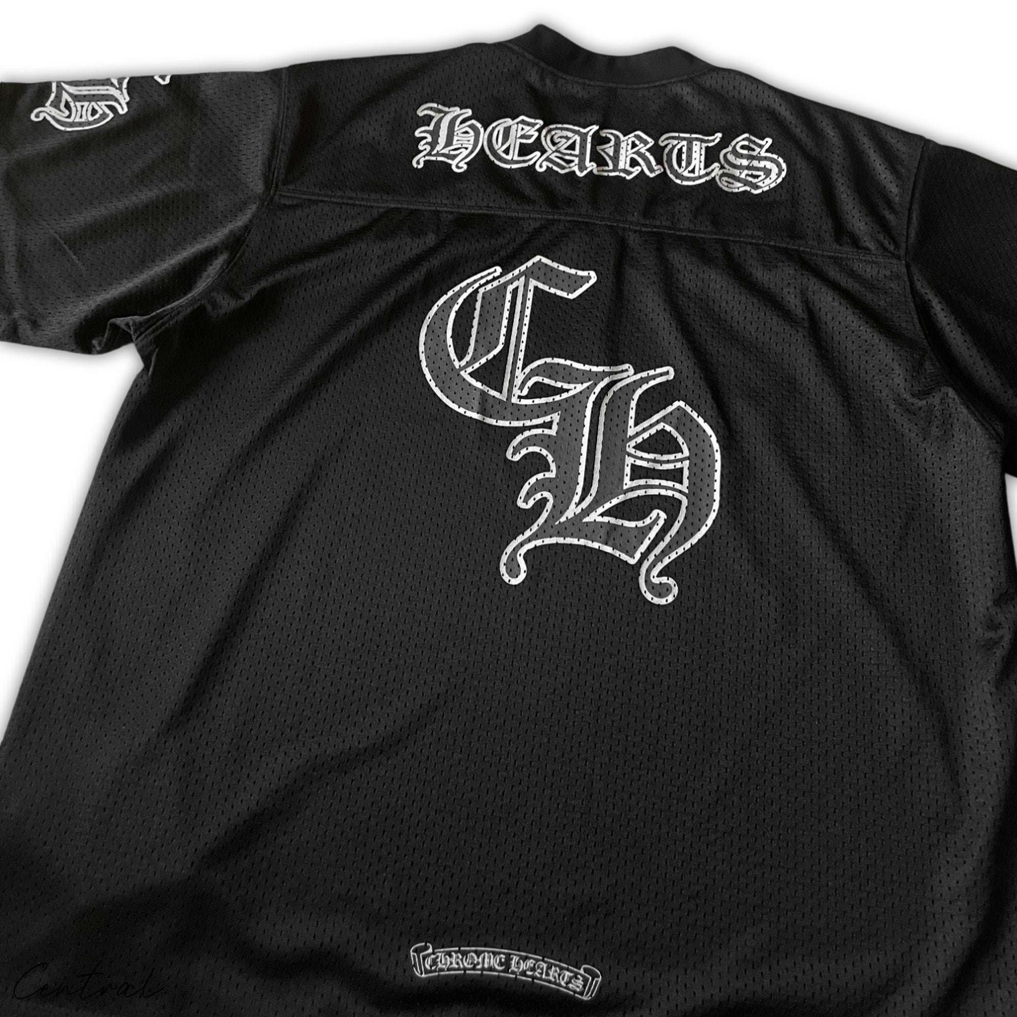Chrome Hearts mesh stadium jersey set featuring a stylish t-shirt and shorts in a modern design by Central ae.